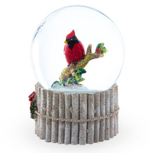 Load image into Gallery viewer, Red Cardinal on Birch Tree and Wreath Musical Water Globe