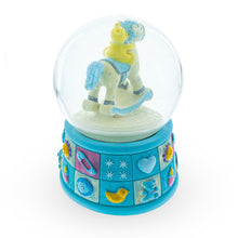 Load image into Gallery viewer, Teddy Bear on Rocking Horse Baby Boy Musical Water Snow Globe