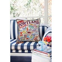 Load image into Gallery viewer, Portland, ME Hand-Embroidered Pillow by CatStudio