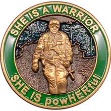 Load image into Gallery viewer, DL3-12 She is a powHERful Warrior thin green line Police Border Patrol Military Tactical Female Challenge Coin Agent Officer CBP