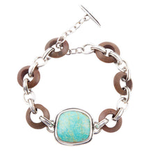 Load image into Gallery viewer, Precious Turquoise and Wood Sterling Silver Toggle Bracelet
