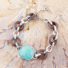 Load image into Gallery viewer, Precious Turquoise and Wood Sterling Silver Toggle Bracelet