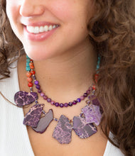 Load image into Gallery viewer, Prescott Blue Magnesite Purple and Orange Statement Necklace