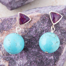 Load image into Gallery viewer, Prescott Purple Turquoise Sterling Silver Drop Earrings