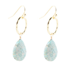 Load image into Gallery viewer, Pretty Drops of Blue Amazonite Golden Drop Earrings