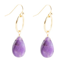 Load image into Gallery viewer, Pretty Drops of Purple Amethyst Golden Drop Earrings