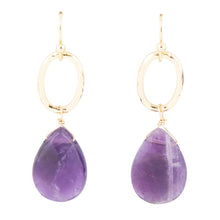Load image into Gallery viewer, Pretty Drops of Purple Amethyst Golden Drop Earrings