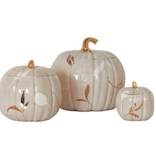 Load image into Gallery viewer, Layered Leaves Pumpkin Jars with 22K Gold Accents in Beige