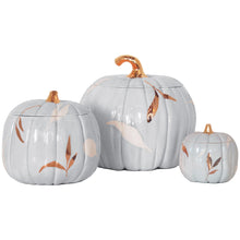 Load image into Gallery viewer, Layered Leaves Pumpkin Jars with 22K Gold Accents in Light Blue
