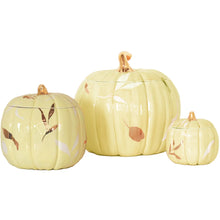 Load image into Gallery viewer, Layered Leaves Pumpkin Jars with 22K Gold Accents in Yellow