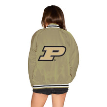 Load image into Gallery viewer, Purdue Satin Letterman Bomber Jacket