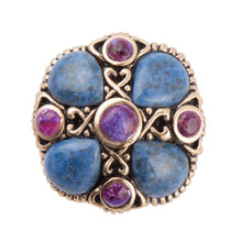 Load image into Gallery viewer, Purple Turquoise and Blue Lapis Golden Statement Ring