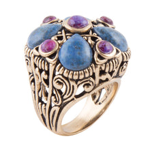 Load image into Gallery viewer, Purple Turquoise and Blue Lapis Golden Statement Ring