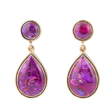 Load image into Gallery viewer, Purple Turquoise and Golden Bronze Teardrop Earrings