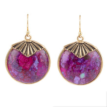 Load image into Gallery viewer, Purple Turquoise Circle Golden Drop Earrings