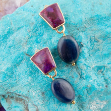 Load image into Gallery viewer, Purple Turquoise Indigo Golden Clip Earrings