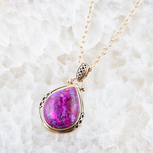 Load image into Gallery viewer, Purple Turquoise Teardrop Golden Pendant Necklace