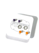 Load image into Gallery viewer, Tiny Dark Purple Amber &amp; Frosted Silver Hexagon Geo Stud Earrings Set