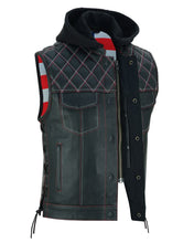 Load image into Gallery viewer, Men's Road Edge Leather Black Vest – Removable Hood