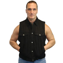 Load image into Gallery viewer, Men's Snap/Zipper Front Black  Denim Motorcycle Vest