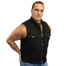 Load image into Gallery viewer, Men's Snap/Zipper Front Black  Denim Motorcycle Vest