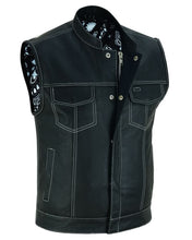 Load image into Gallery viewer, Men's Paisley Black Leather Motorcycle Vest with White Stitching