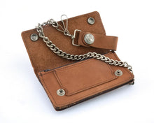 Load image into Gallery viewer, BWC231 Buffalo Nickel Snap Brown Leather Long Bi-Fold Biker Wallet