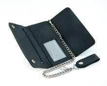 Load image into Gallery viewer, BWC238 Matte Black Biker Leather Wallet with Chain