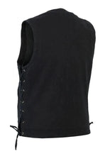 Load image into Gallery viewer, Men's Black Denim Motorcycle Vest – Single Panel Back