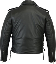 Load image into Gallery viewer, Men's Classic Side Lace Police Black Leather Motorcycle Jacket
