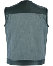 Load image into Gallery viewer, Men's Perforated Leather/Denim Combo Vest (Black/ Ash Gray)
