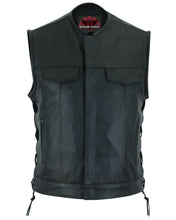Load image into Gallery viewer, Men's Combat Black motorcycle Leather Vest - Gun Pockets &amp; Side Laces