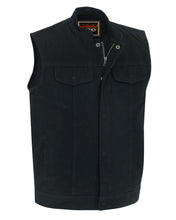 Load image into Gallery viewer, Weston Black Men's Denim Motorcycle Vest – Single Panel Back