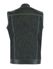 Load image into Gallery viewer, Men's Leather-Denim Combo Motorcycle Vest w/ Scoop Collar