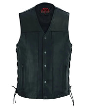 Load image into Gallery viewer, Men's Tall Classic Tapered Bottom Biker Leather Vest- Black