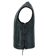 Load image into Gallery viewer, Men's Honor Ride Black Leather Motorcycle with Vest Red Stitching