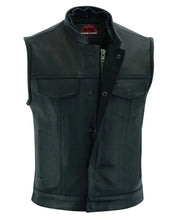 Load image into Gallery viewer, Men's Black Leather Motorcycle Vest with Removable Hood