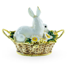 Load image into Gallery viewer, White Bunny Family in Easter Basket Trinket Box Figurine 2.5 Inches