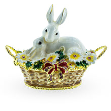 Load image into Gallery viewer, White Bunny Family in Easter Basket Trinket Box Figurine 2.5 Inches