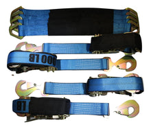 Load image into Gallery viewer, Axle Strap Tie Downs 24" Long &amp; Qty 4 Ratchet Tow Straps Car Haulers, BLUE | 4 PACK