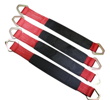 Load image into Gallery viewer, Qty 4 Axle Strap Tie Downs 24" Long &amp; Qty 4 Ratchet Tow Straps Car Haulers | RED