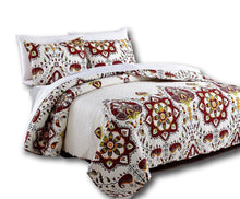Load image into Gallery viewer, DaDa Bedding Casablanca Garden Mediterranean Floral Red &amp; White Quilted Bedspread Set (HS-11130)