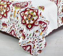 Load image into Gallery viewer, DaDa Bedding Casablanca Garden Mediterranean Floral Red &amp; White Quilted Bedspread Set (HS-11130)
