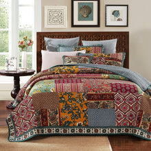 Load image into Gallery viewer, DaDa Bedding Dark Elegance Bohemian Floral Cotton Patchwork Bedspread Set (JHW-550)