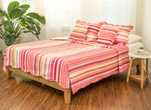 Load image into Gallery viewer, DaDa Bedding Multi-Red Pink Boho Summer Stripes Scalloped Lightweight Coverlet Bedspread Set (DXJ101824)