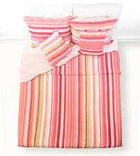 Load image into Gallery viewer, DaDa Bedding Multi-Red Pink Boho Summer Stripes Scalloped Lightweight Coverlet Bedspread Set (DXJ101824)
