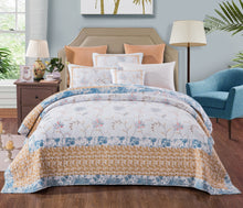 Load image into Gallery viewer, Tache Coastal Cottage Embroidered White Blue Yellow Floral Cotton Patchwork Quilt Set (JHW-668)