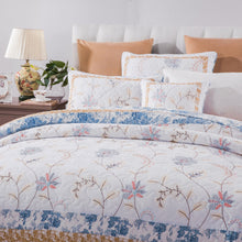 Load image into Gallery viewer, Tache Coastal Cottage Embroidered White Blue Yellow Floral Cotton Patchwork Quilt Set (JHW-668)