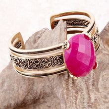 Load image into Gallery viewer, Red Raspberry Quartz Golden Statement Cuff Bracelet