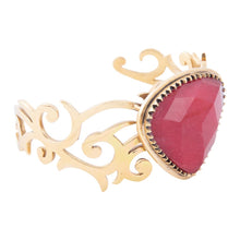 Load image into Gallery viewer, Red Bordeaux Quartz Golden Statement Cuff Bracelet